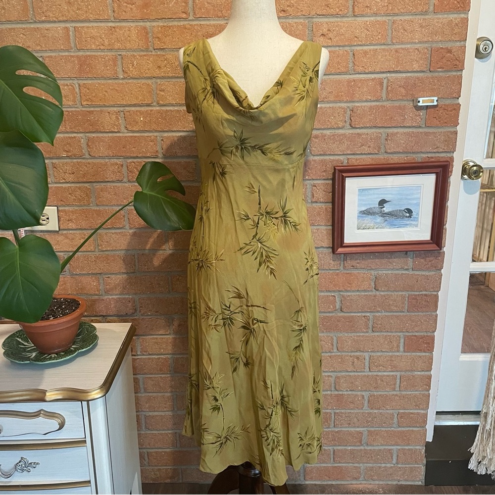 Vintage 90s Tan Nature Cowl Neck Maxi Dress Size Small
